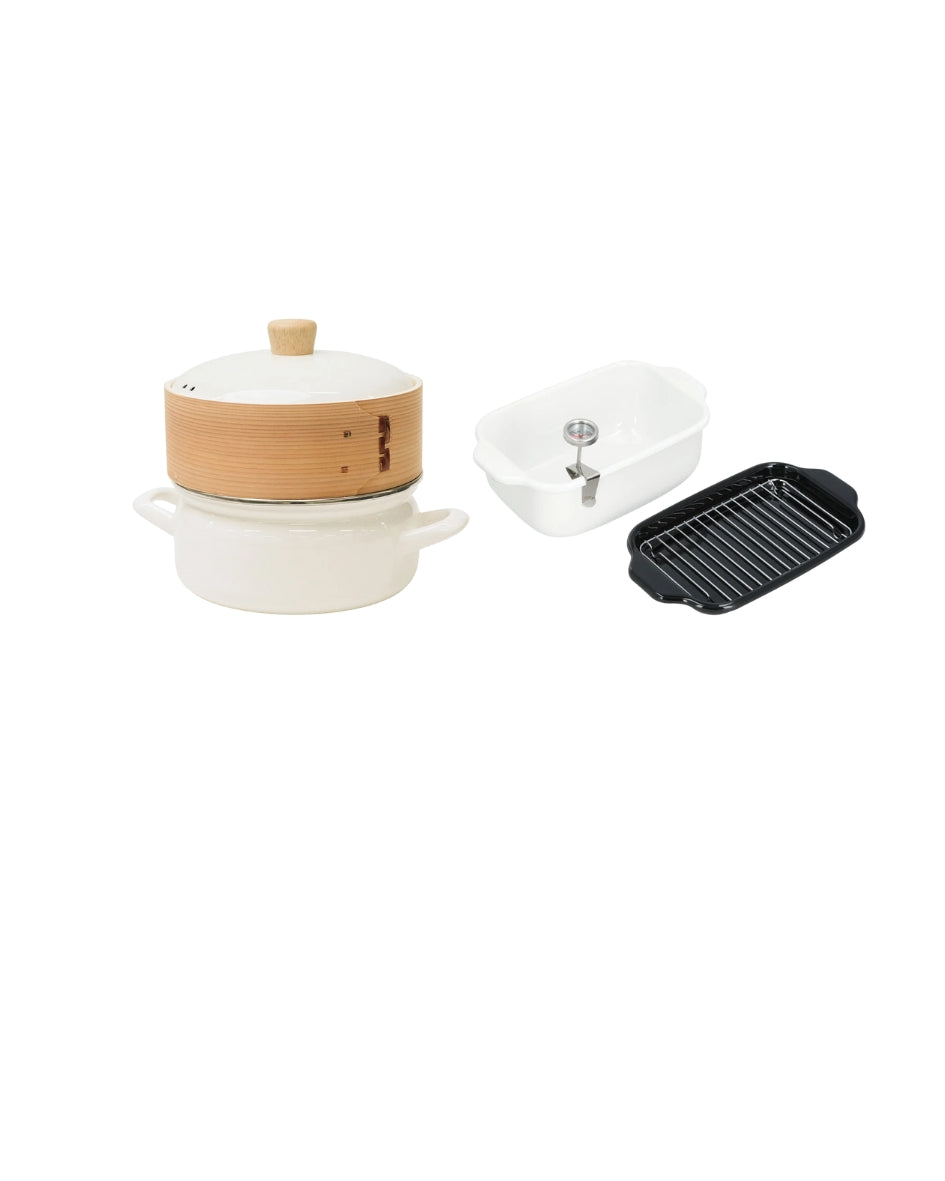 【富士琺瑯 】套餐 20cm 二合一竹籠蒸鍋 x1  + 角型天婦羅油炸鍋 x1